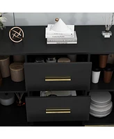 Homsee Black Storage Accent Cabinets with 3-Drawers and 2-Cabinets