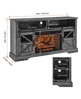 Mondawe 60Inch Electric Fireplace Entertainment Center With Door Sensor-Dark Rustic Oak