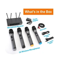 Pyle Bluetooth Wireless Pa Microphone System, Uhf, Includes (4) Handheld Mics, Public Address Mic with Talk-Over