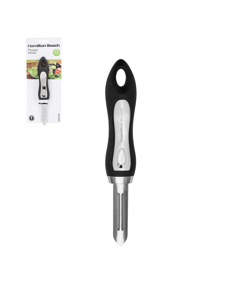 Hamilton Beach Peeler Stainless Steel 8in soft touch handle, Vegetable Peeler Ergonomic Handle for Safety and Control & Sharp Blade, Great for Apples,