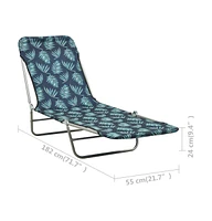 vidaXL Folding Sun Loungers 2 pcs Steel and Fabric Leaf Pattern