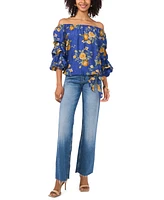 Vince Camuto Women's Floral-Print Off-The-Shoulder Bubble-Sleeve Top