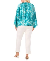 Vince Camuto Plus Printed Split-Neck Long-Sleeve Blouse, Created for Macy's