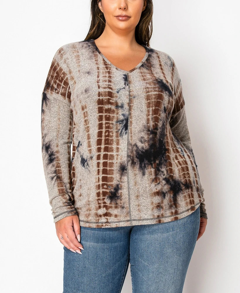 Coin 1804 Plus Tie Dye Cozy V-Neck Dolman Sleeve Top