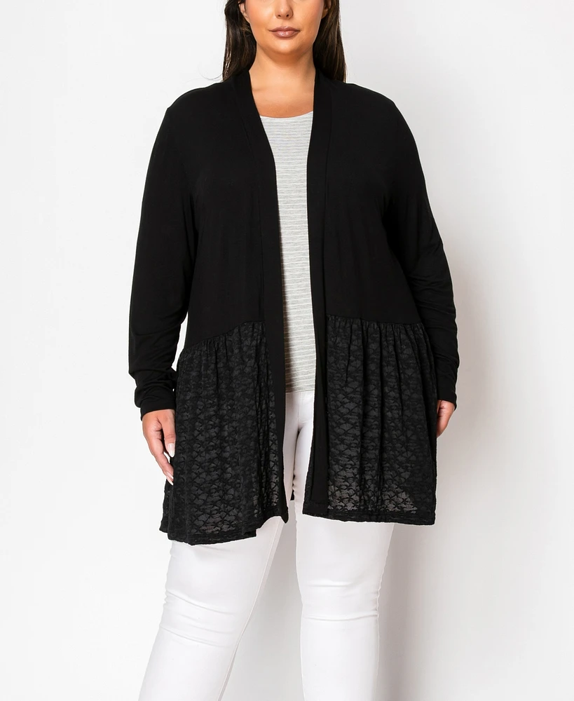 Coin 1804 Plus Lace Peplum Cardigan Sweater