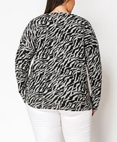 Coin 1804 Plus Zebra Print Cozy V-Neck Dolman Sleeve Top