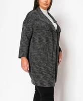 Coin 1804 Plus Size Raw Seamed Pocket Coatigan Sweater