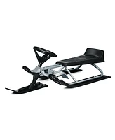 Sugift Kids Snow Sled with Steering Wheel and Double Brakes-Black