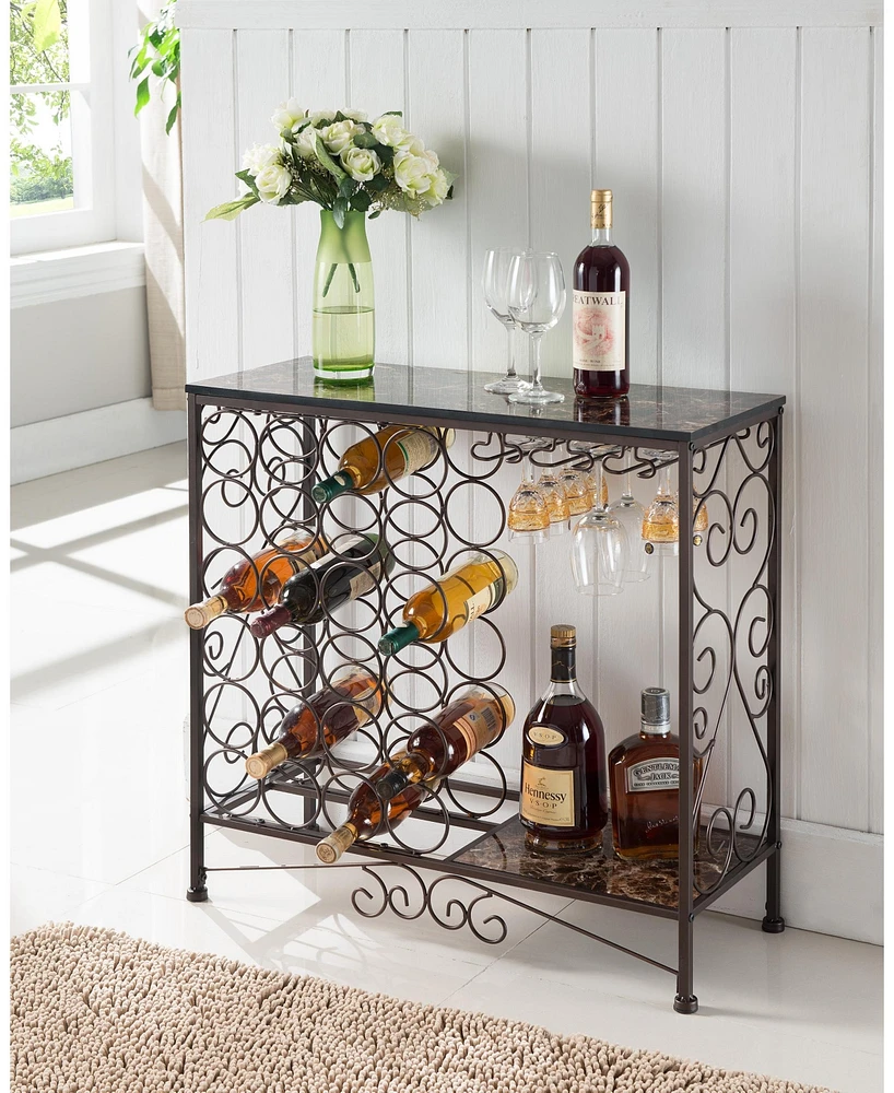 Kings Brand Furniture Freestanding Wine Rack Table, Liquor Bar Cabinet with Wine Storage - Holds 24 Bottles and Glasses Holder