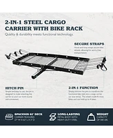 Tow Tuff 62 Inch Steel Cargo Carrier and Bike Rack, Fits All 2 Inch Receivers