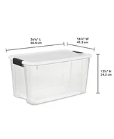 Sterilite 70 Qt Clear Plastic Stackable Storage Bin w/ White Latch Lid, 16 Pack