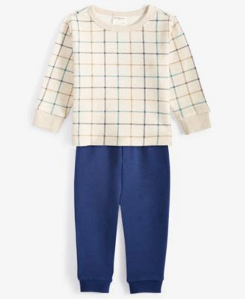 First Impressions Baby Boys Plaid Long Sleeve T Shirt Fleece Pants Exclusively At Macys