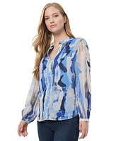 Jones New York Women's Printed Long Raglan Sleeve Peasant Blouse