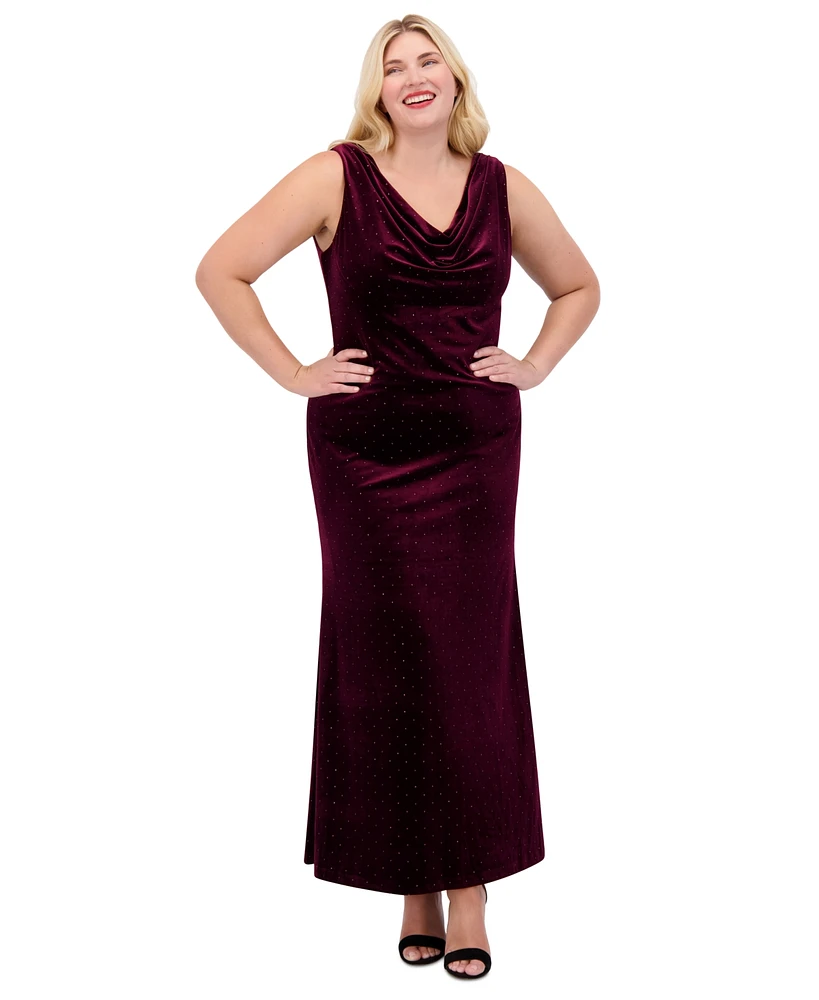 Eliza J Plus Embellished Velvet Cowlneck Gown