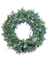 GreenishBlu Real Aromatic Wreath Seeded Eucalyptus, Bayleaf, True Blue Eucalyptus and Dried Lavender, 22"