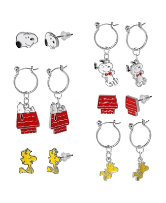 Peanuts Snoopy Enamel 6 Piece Earring Set, Studs and Hoops