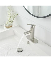 Greenspring Brushed Nickel Bathroom Faucet Single Hole Single Handle Water Saving Lavatory Vanity Sink Modern Faucet with Cover Plate Commercial Mixer