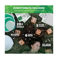 Swooc Yardzee, Farkle & 20+ Games - Light-Weight Yard Dice Game (All Weather) with Collapsible Bucket, Score Cards Marker