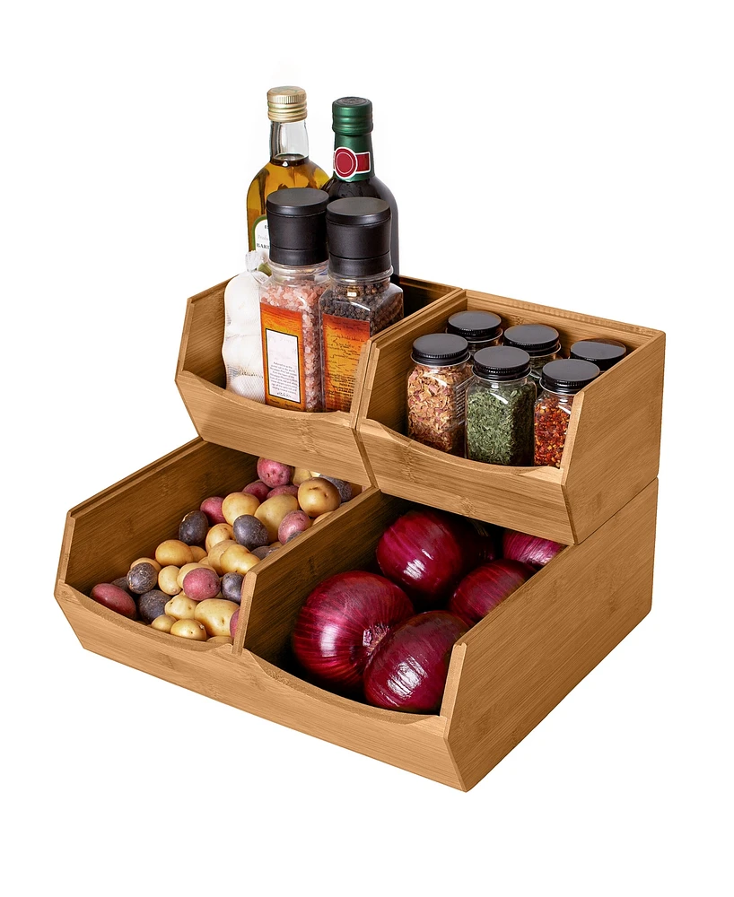 Seville Classics 3-Piece Stackable Bamboo Bin Organizer Set