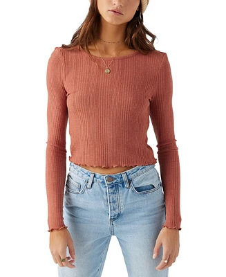 O'Neill Juniors' Parks Ribbed Lettuce-Edge Long-Sleeve Top
