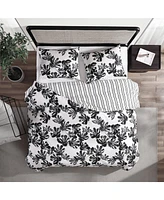 City Scene Soho Floral Microfiber Black 3 Piece Duvet Cover Set-Full/Queen