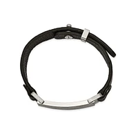 Chisel Stainless Steel Scratch Finish Black Leather Id Bracelet