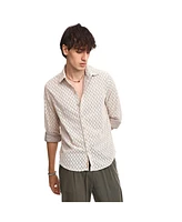 Campus Sutra Men's Saltbox Beige Checkered-Textured Shirt