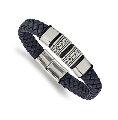 Chisel Stainless Steel Blue Leather with Black Silicone Bracelet