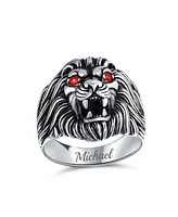 Bling Jewelry Red Crystal Eyes Roaring King Of Jungle Lion Ring Solid Oxidized .925 Sterling Silver