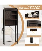 Gymax Over The Toilet Storage Cabinet Rack Bathroom w/ Slipping Barn Door & Adjustable Shelf Espresso