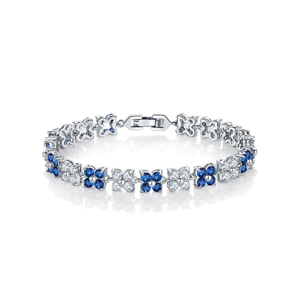 Hollywood Sensation Flower Cubic Zirconia Tennis Bracelet for Women with Round Cut Sapphire Cubic Zirconia