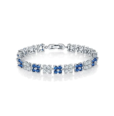 Hollywood Sensation Flower Cubic Zirconia Tennis Bracelet for Women with Round Cut Sapphire Cubic Zirconia