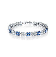 Hollywood Sensation Flower Cubic Zirconia Tennis Bracelet for Women with Round Cut Sapphire Cubic Zirconia