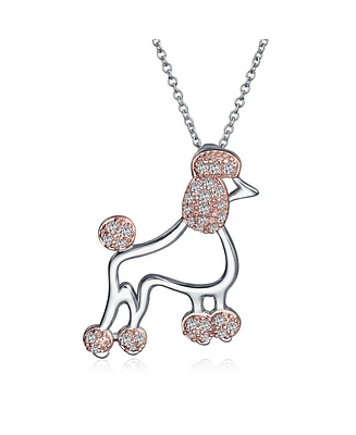 Bling Jewelry Bff Pink Cubic Zirconia Black Pave Cz Proud Puppy Pet Dog Elegant Poodle Pendant Necklace For Women .925 Sterling Silver