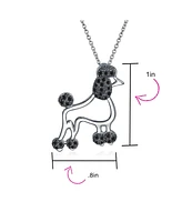 Bling Jewelry Bff Pink Cubic Zirconia Black Pave Cz Proud Puppy Pet Dog Elegant Poodle Pendant Necklace For Women .925 Sterling Silver