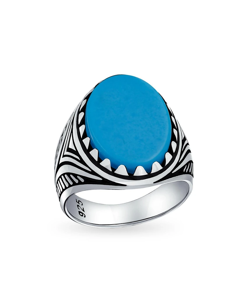 Bling Jewelry Compressed Blue Turquoise Oval Cabochon Western Claw Ring Sterling Silver