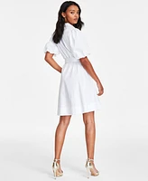 Karl Lagerfeld Paris Women's Puff-Sleeve Tied Shirtdress