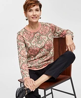 Jm Collection Women's Printed Jacquard Sweater, Created for Macy's