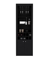 Vass Cabinet 4-Tier, Glass Holder Stemware Rack, Wine Cabinet, Liquor Cabinet, 10 Bottle Cubbies, 4 Shelves