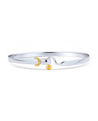 Bling Jewelry Two Tone Stacking Functional Hook And Eye Catch Bangle Bracelet For Women Yellow Gold Platerd Sterling Silver Adjustable 7-8 Inch - Two