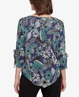 Alfred Dunner Petite French Quarter Floral Puff Print Drawstring Top