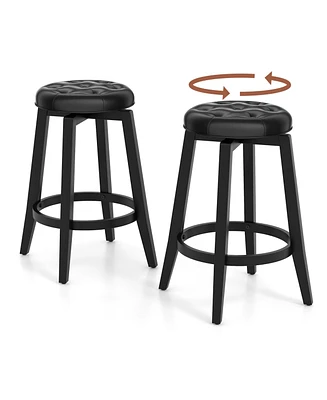 Costway 26" Swivel Bar Stool Set of 2 Upholstered Counter Height Rubber Wood Frame