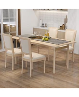 French Dining Chair Set of 2 with Rectangular Backrest & Solid Rubber Wood Frame
