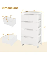 Costway Pcs -Drawer Plastic Rolling Storage Cart with 4 Universal Wheels Dresser Cabinet
