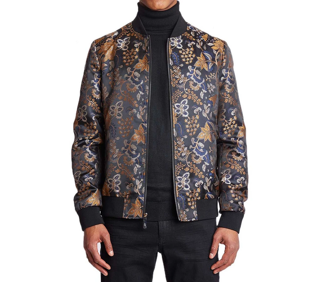 Paisley & Gray Men's Hyde Slim Fit Leaf Print Bomber Jacket