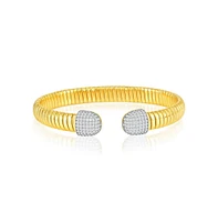 Simona Sterling Silver, Polished Lined Pave Cz Bangle- Gold Plated - Two