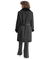 Dkny Women's Belted Notched-Collar Faux-Shearling Coat, Created for Macy's