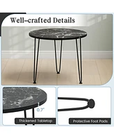 Gymax Small Round Coffee Table w/ Thickened Tabletop & Metal Tripod Legs Faux Marble Black