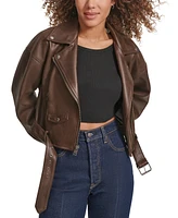 Levi's Women's Faux Suede Cropped Belted Moto Jacket