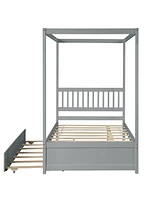 Slickblue Full Size Canopy Bed with Twin Trundle for Stylish Sleep Solutions